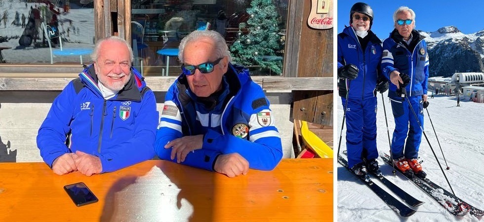 Il presidente del Napoli Aurelio De Laurentiis in vacanza sulle piste da sci in Val di Sole